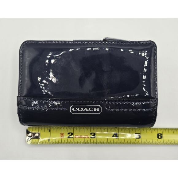 COACH Shiny Patent Leather Snap Card Case Wallet Navy Blue - Picture 5 of 10